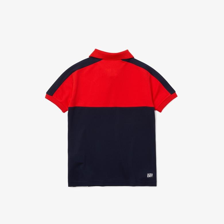 Lacoste Çocuk Renk Bloklu Baskılı Lacivert - Kırmızı Polo