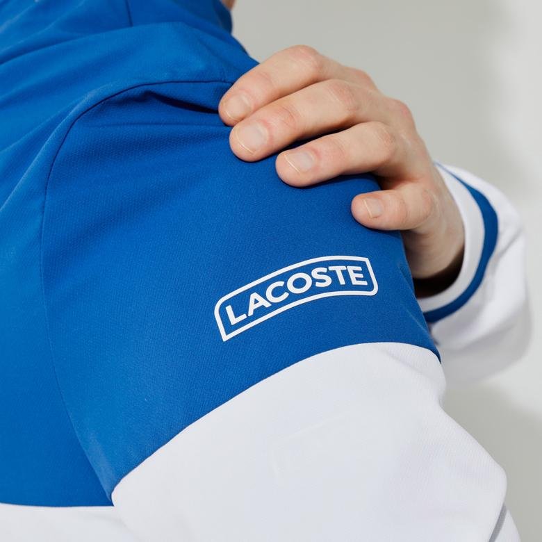 Lacoste Sport Novak Djokovic Erkek Dik Yaka Renk Bloklu Mavi - Beyaz Ceket