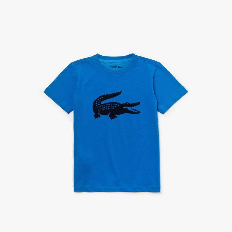 Lacoste Sport Çocuk Bisiklet Yaka Baskılı Saks Mavi T-Shirt