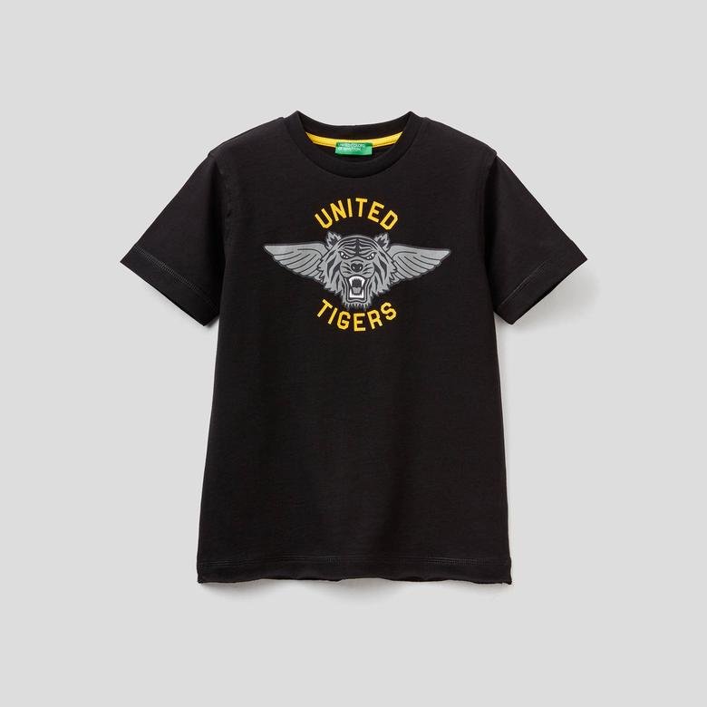 Benetton Kaplan Köpekbalığı Baskılı Erkek Çocuk Siyah T-Shirt
