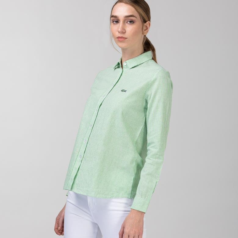 Lacoste Kadın Çizgili Yeşil Gömlek
