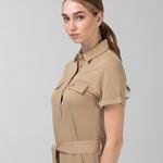 Lacoste Kadın Kısa Kollu Gömlek Yaka Açık Kahverengi Elbise