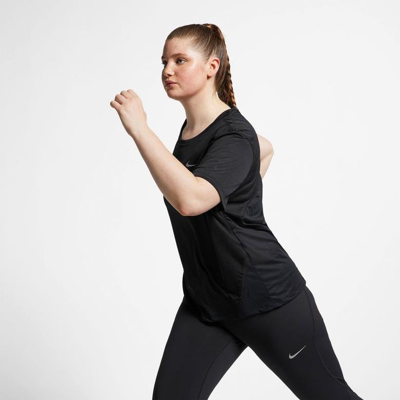 Nike Miler Top Büyük Beden Kadın Siyah T-Shirt