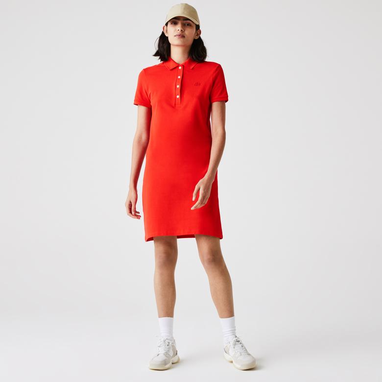 Lacoste Kadın Kırmızı Polo Yaka Elbise