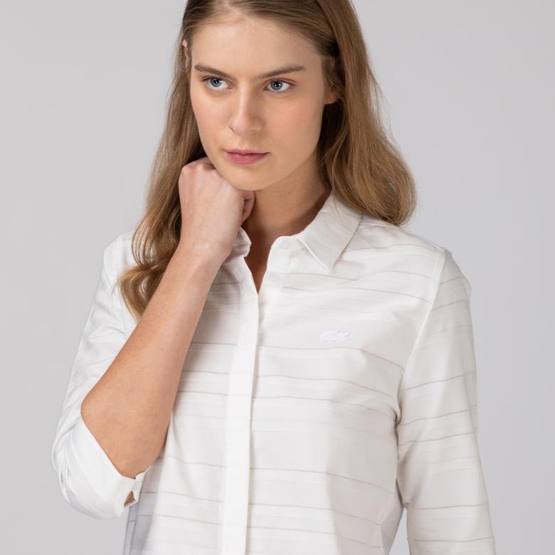 Lacoste Kadın Desenli Beyaz Gömlek