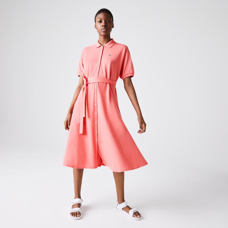 Lacoste Kadın Kısa Kollu Gömlek Yaka Pembe Elbise
