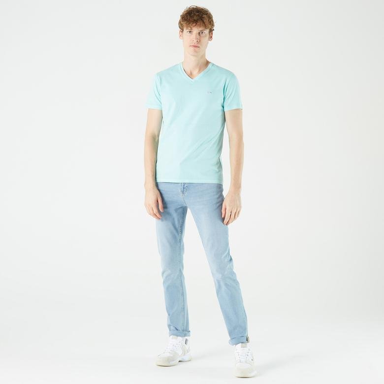 Lacoste Erkek Slim Fit V Yaka Açık Mavi T-Shirt