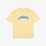 Lacoste L!ve Unisex Loose Fit Bisiklet Yaka Baskılı Sarı T-Shirt