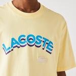 Lacoste L!ve Unisex Loose Fit Bisiklet Yaka Baskılı Sarı T-Shirt