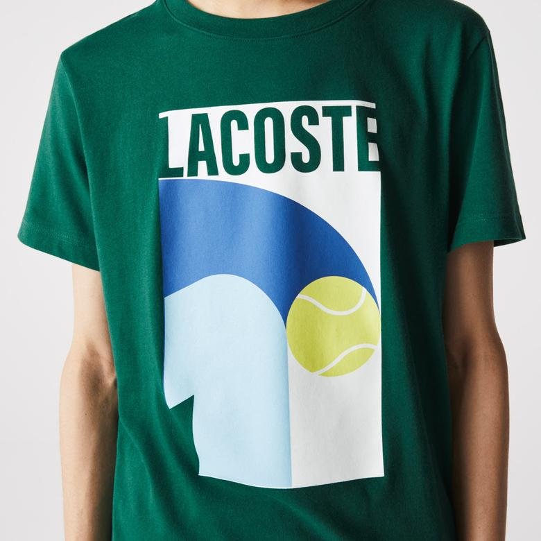 Lacoste Sport Erkek Bisiklet Yaka Baskılı Yeşil T-Shirt