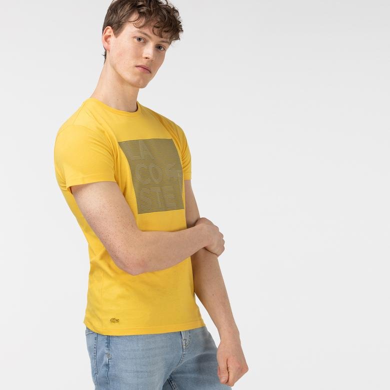 Lacoste Erkek Slim Fit Bisiklet Yaka Baskılı Sarı T-Shirt