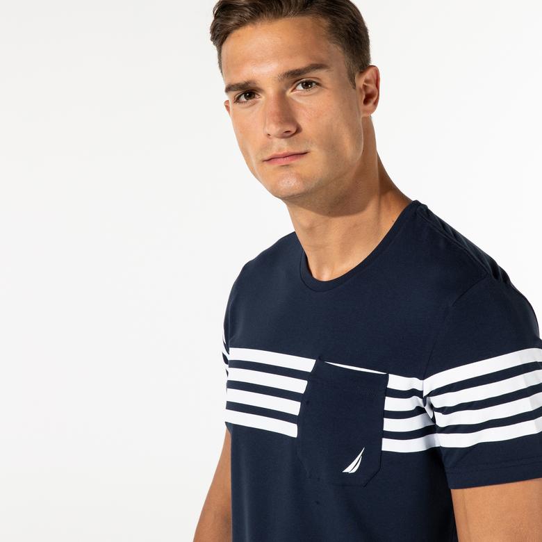 NAUTICA ERKEK LACİVERT ÇİZGİLİ KISA KOLLU T-SHIRT