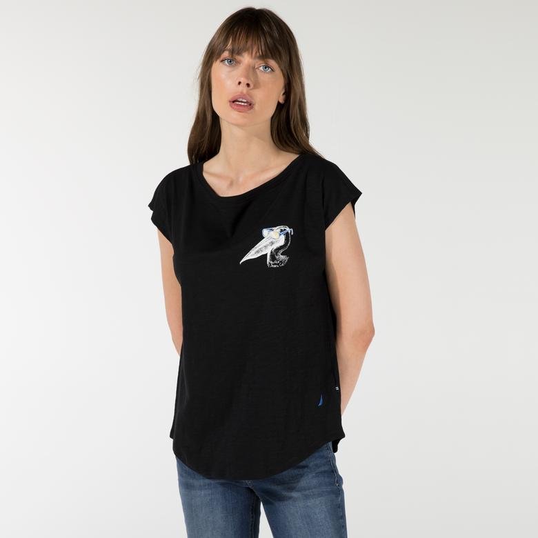 Nautica Kadın Siyah Baskılı T-shirt