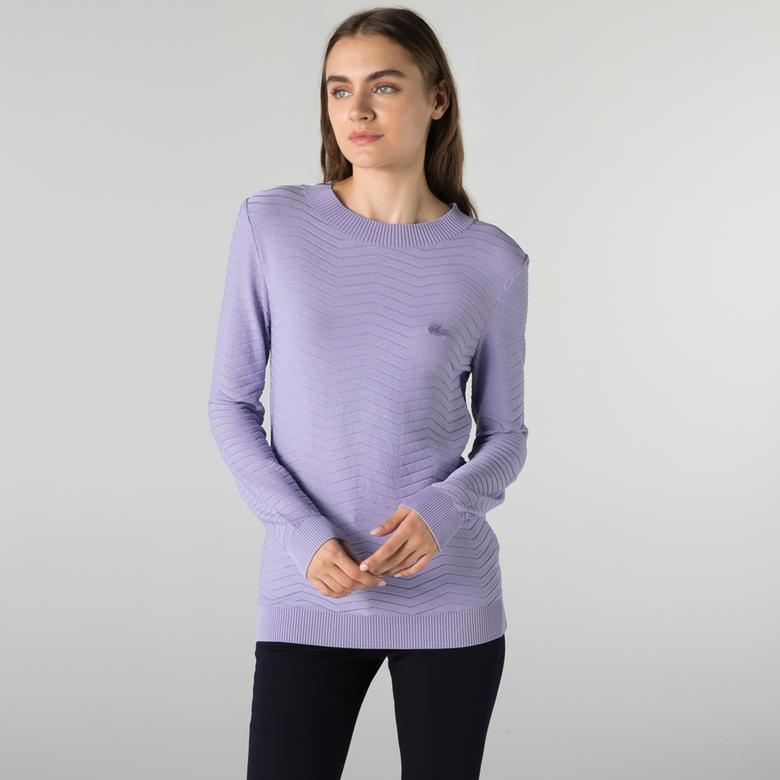 Lacoste Kadın Balıkçı Yaka Çizgili Lila Kazak
