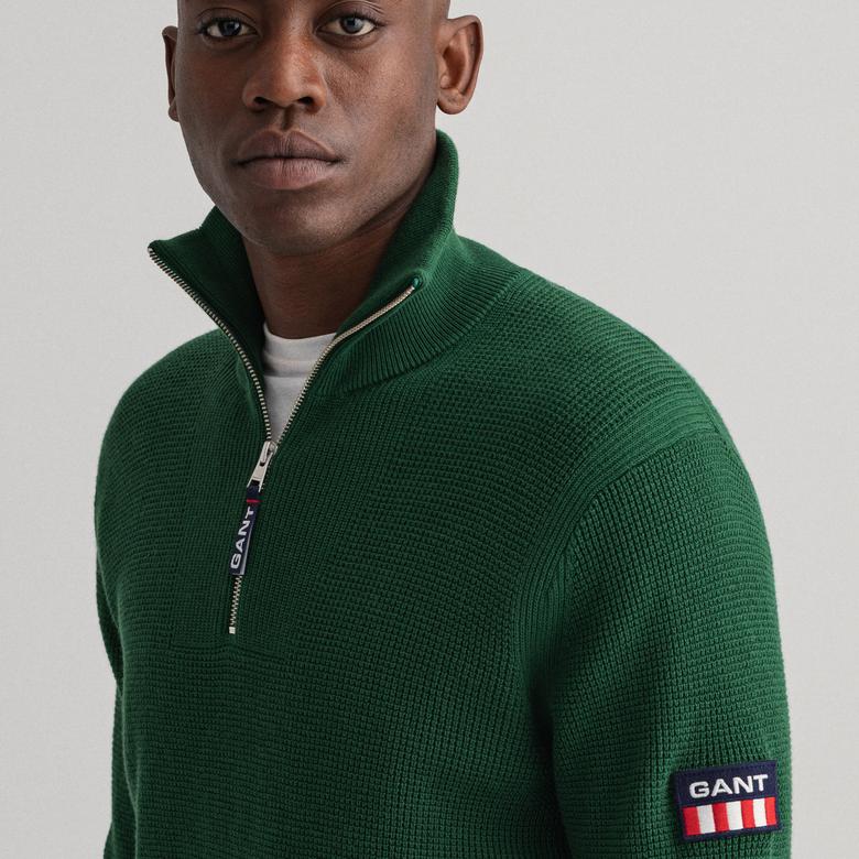 GANT Erkek Yeşil Regular Fit Yarım Fermuarlı Kazak