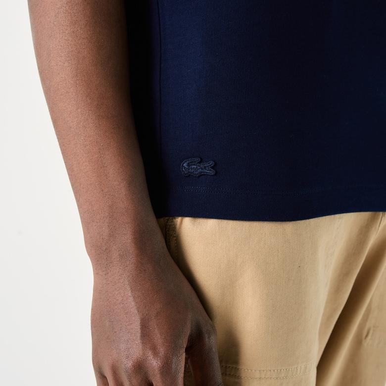 Lacoste Erkek Slim Fit Bisiklet Yaka Çizgili Lacivert T-Shirt