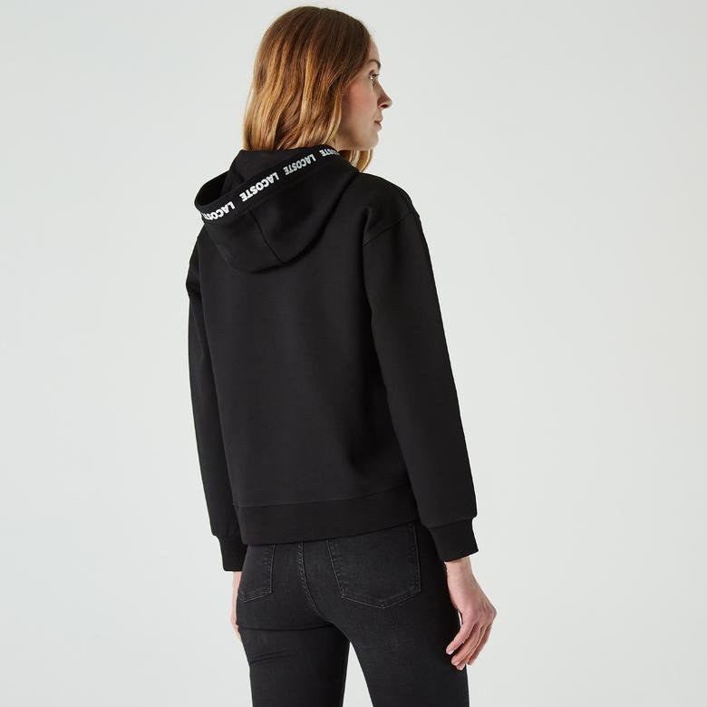 Lacoste Kadın Regular Fit Kapüşonlu Baskılı Siyah Sweatshirt