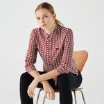 Lacoste Kadın Regular Fit Desenli Truvakar Kollu Bordo Gömlek