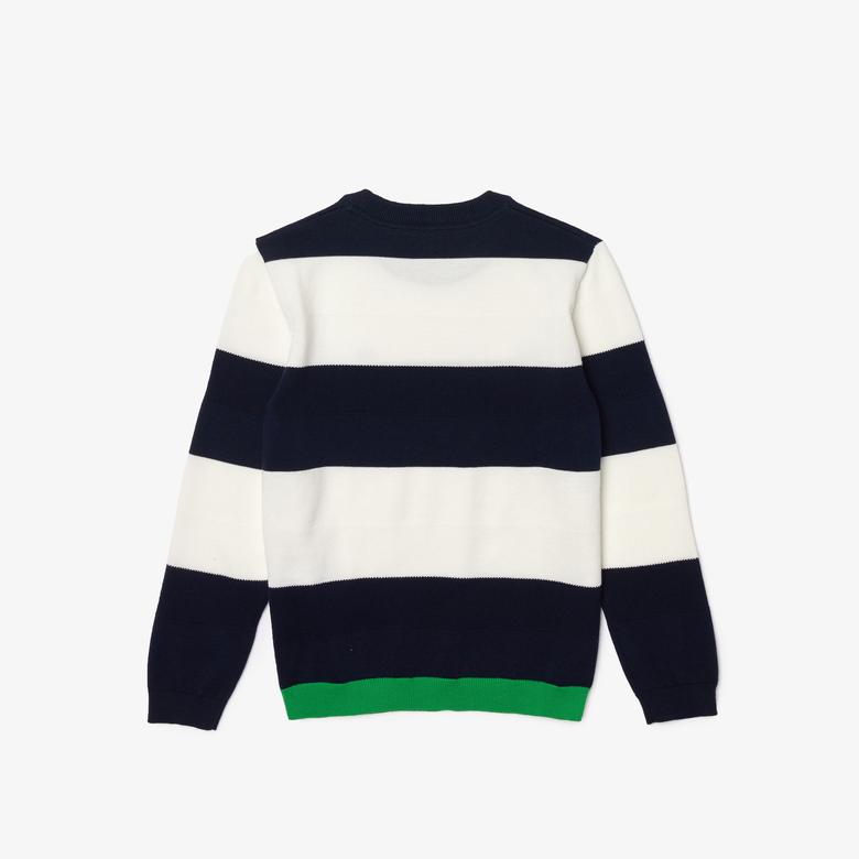 Lacoste Erkek Çocuk  Bisiklet Yaka Çizgili Lacivert Kazak