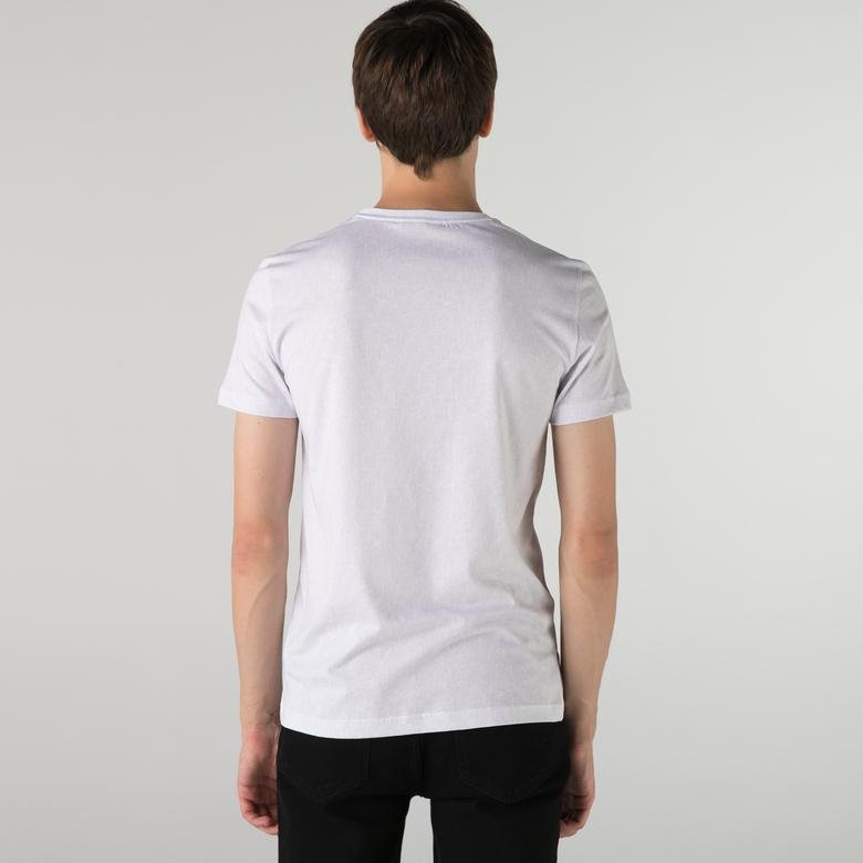 Lacoste Erkek Slim Fit Bisiklet Yaka Desenli Beyaz T-Shirt
