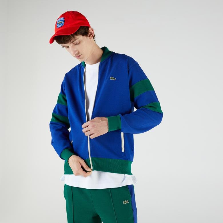 Lacoste Heritage Erkek Classic Fit Fermuarlı Renk Bloklu Mavi Sweatshirt