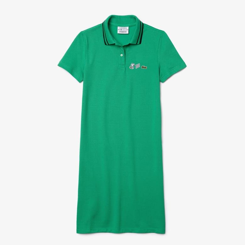 Lacoste X Peanuts Kadın Regular Fit Kısa Kollu Polo Yaka Yeşil Elbise