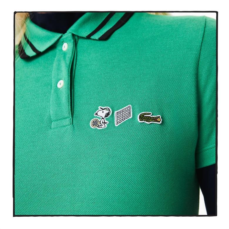 Lacoste X Peanuts Kadın Regular Fit Kısa Kollu Polo Yaka Yeşil Elbise