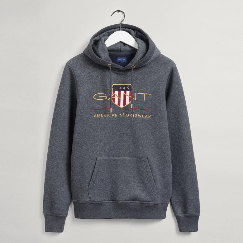 Gant Erkek Gri Regular Fit Kapüşonlu Logolu Sweatshirt