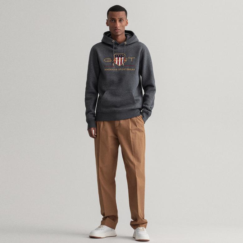Gant Erkek Gri Regular Fit Kapüşonlu Logolu Sweatshirt