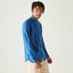 Lacoste Erkek Slim Fit Keten Mavi Gömlek
