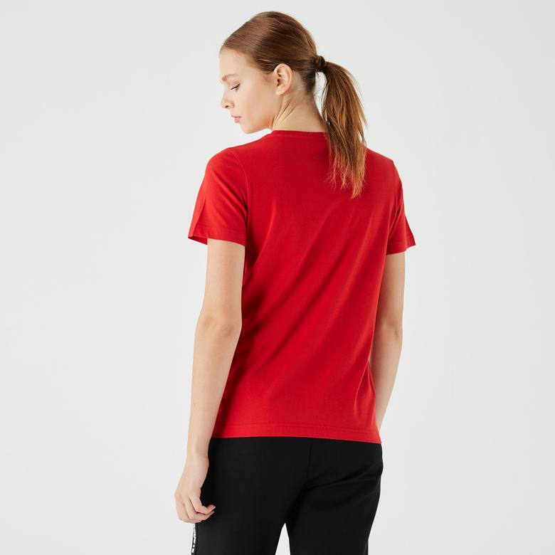 Lacoste Kadın Slim Fit Bisiklet Yaka Kırmızı T-Shirt
