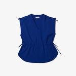 Lacoste Kadın Relaxed Fit Kısa Kollu V Yaka Lacivert Gömlek