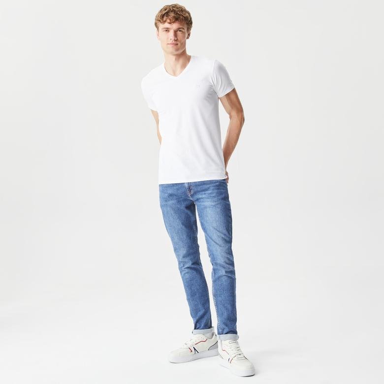 Lacoste Slim Fit V Yaka Beyaz T-Shirt