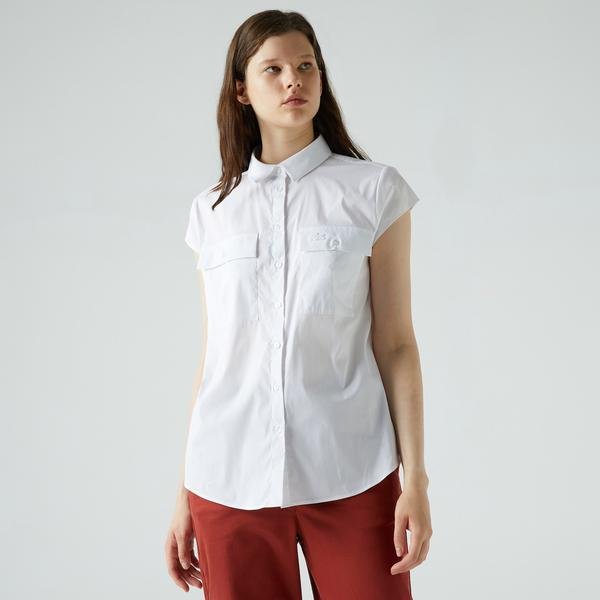 Lacoste Kadın Relaxed Fit Kısa Kollu Beyaz Gömlek