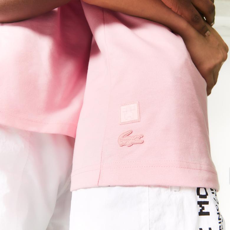 Lacoste X Minecraft Erkek Relaxed Fit Bisiklet Yaka Baskılı Pembe T-Shirt