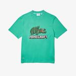 Lacoste X Minecraft Erkek Relaxed Fit Bisiklet Yaka Baskılı Yeşil T-Shirt
