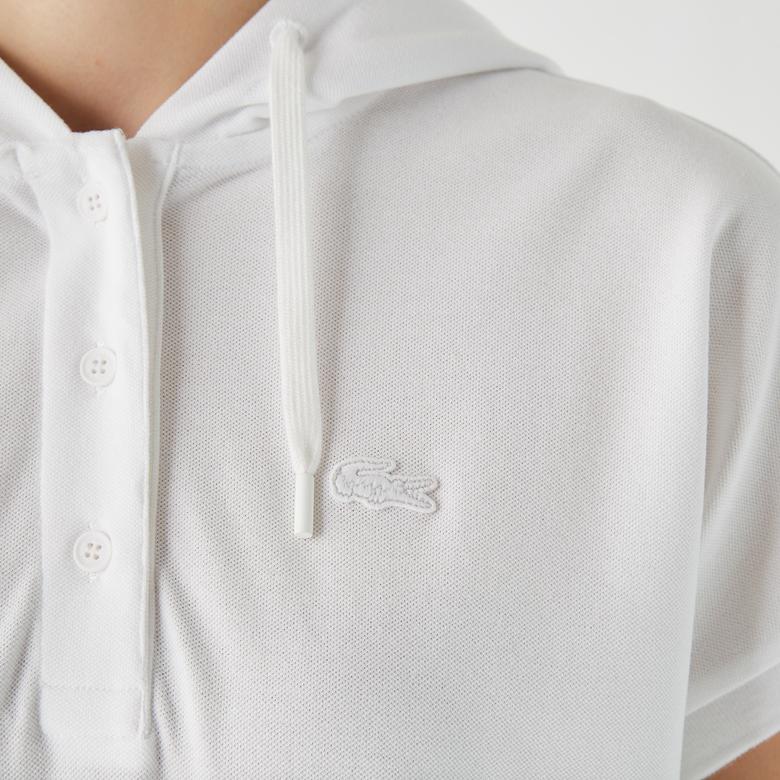 Lacoste Kadın Relaxed Fit Kapüşonlu Beyaz Polo