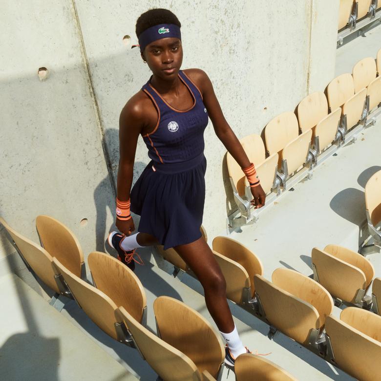Lacoste Rolland Garros Kadın Slim Fit Kolsuz Bisiklet Yaka Lacivert Elbise