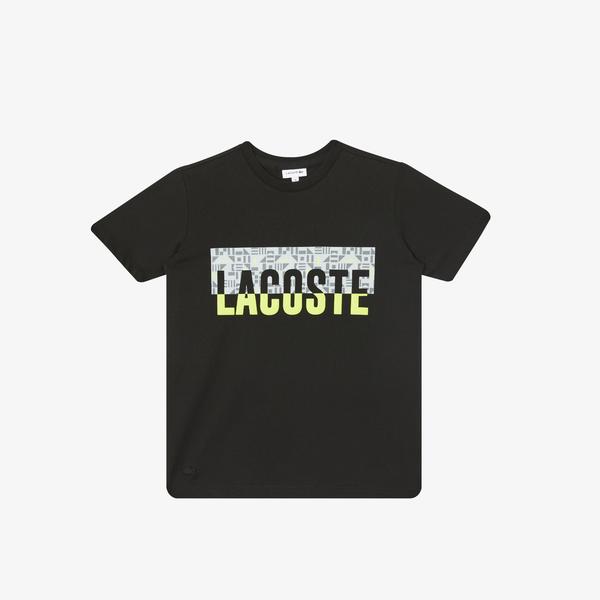 Lacoste Çocuk Bisiklet Yaka Baskılı Sıyah T-Shirt