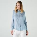 Lacoste Kadın Slim Fit Desenli Mavi Gömlek