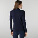 Lacoste Kadın Slim Fit Uzun Kollu Yarım Yaka Lacivert T-Shirt