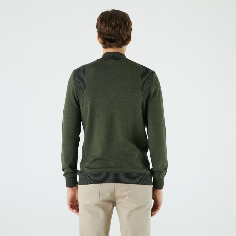 Lacoste Erkek Regular Fit Yarım Fermuarlı  Haki Yün Kazak
