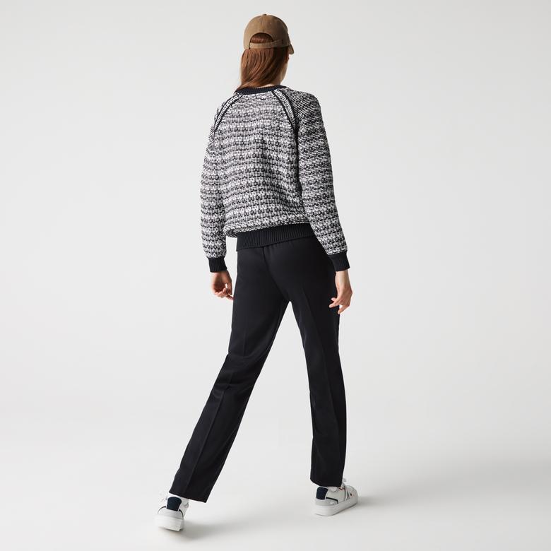Lacoste Kadın Reglan Kollu Bisiklet Yaka Desenli Siyah Kazak