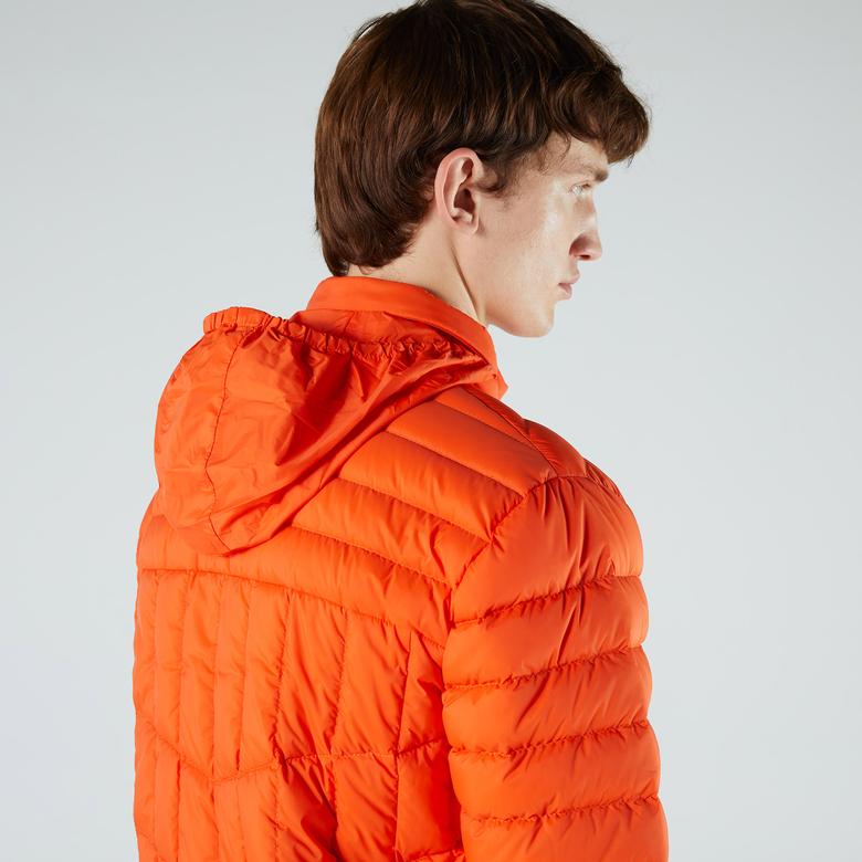 Lacoste Erkek Kapüşonlu Kapitone Turuncu Mont