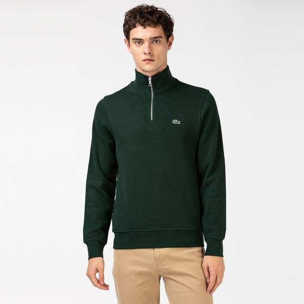 Lacoste Erkek Classic Fit Yarım Fermuarlı Koyu Yeşil Sweatshirt