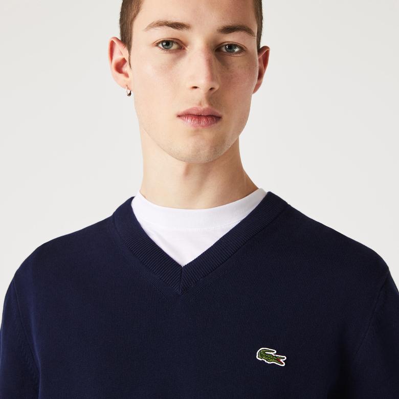 Lacoste Erkek Regular Fit V Yaka Organik Pamuk Lacivert Triko