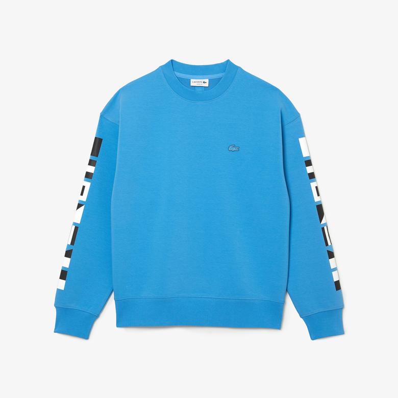 Lacoste Erkek Relaxed Fit Bisiklet Yaka Baskılı Mavi Sweatshirt