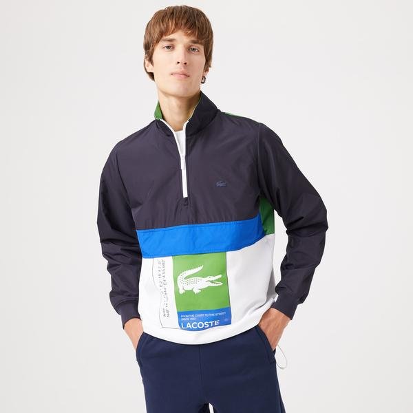 Lacoste Erkek Regular Fit Dik Yaka Renk Bloklu Fermuarlı Renkli Sweatshirt