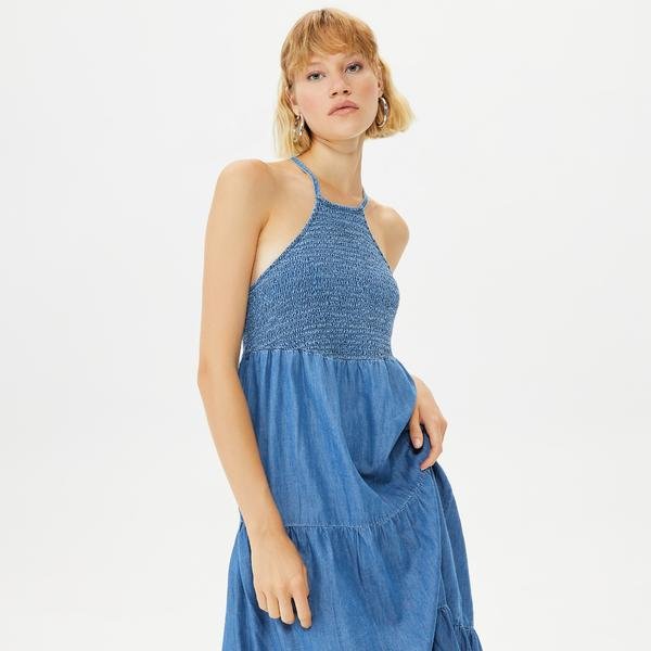 Only Onlbea Life Kadın Mavi Denim Elbise