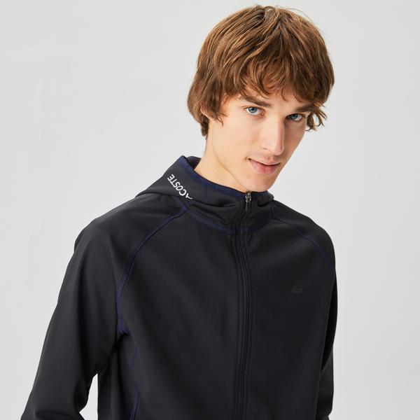 Lacoste Erkek Slim Fit Kapüşonlu Baskılı Fermuarlı Siyah Sweatshirt